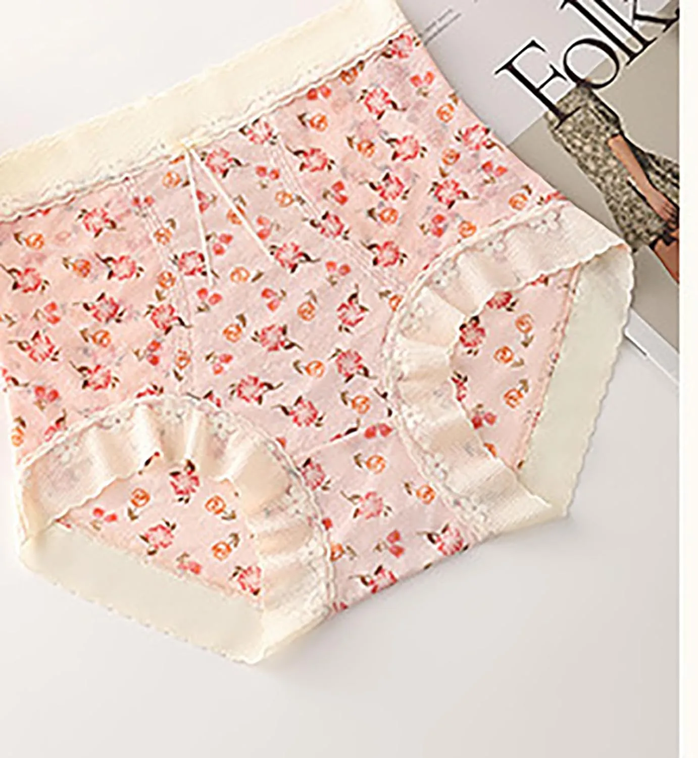 Womens Cute Floral Print Panties Lace Seamless Skin Soft Breathable Comfy Underpant High Waist Daily Casual Briefs