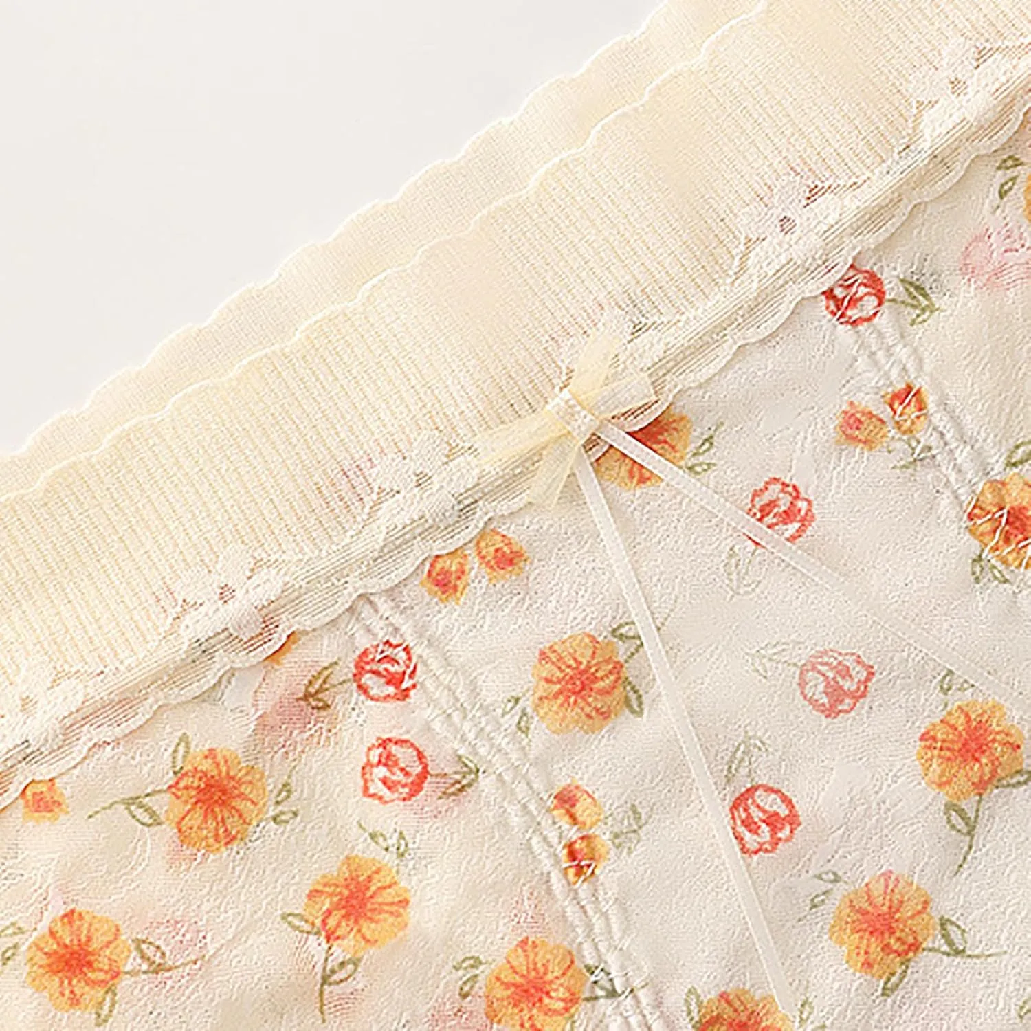 Womens Cute Floral Print Panties Lace Seamless Skin Soft Breathable Comfy Underpant High Waist Daily Casual Briefs