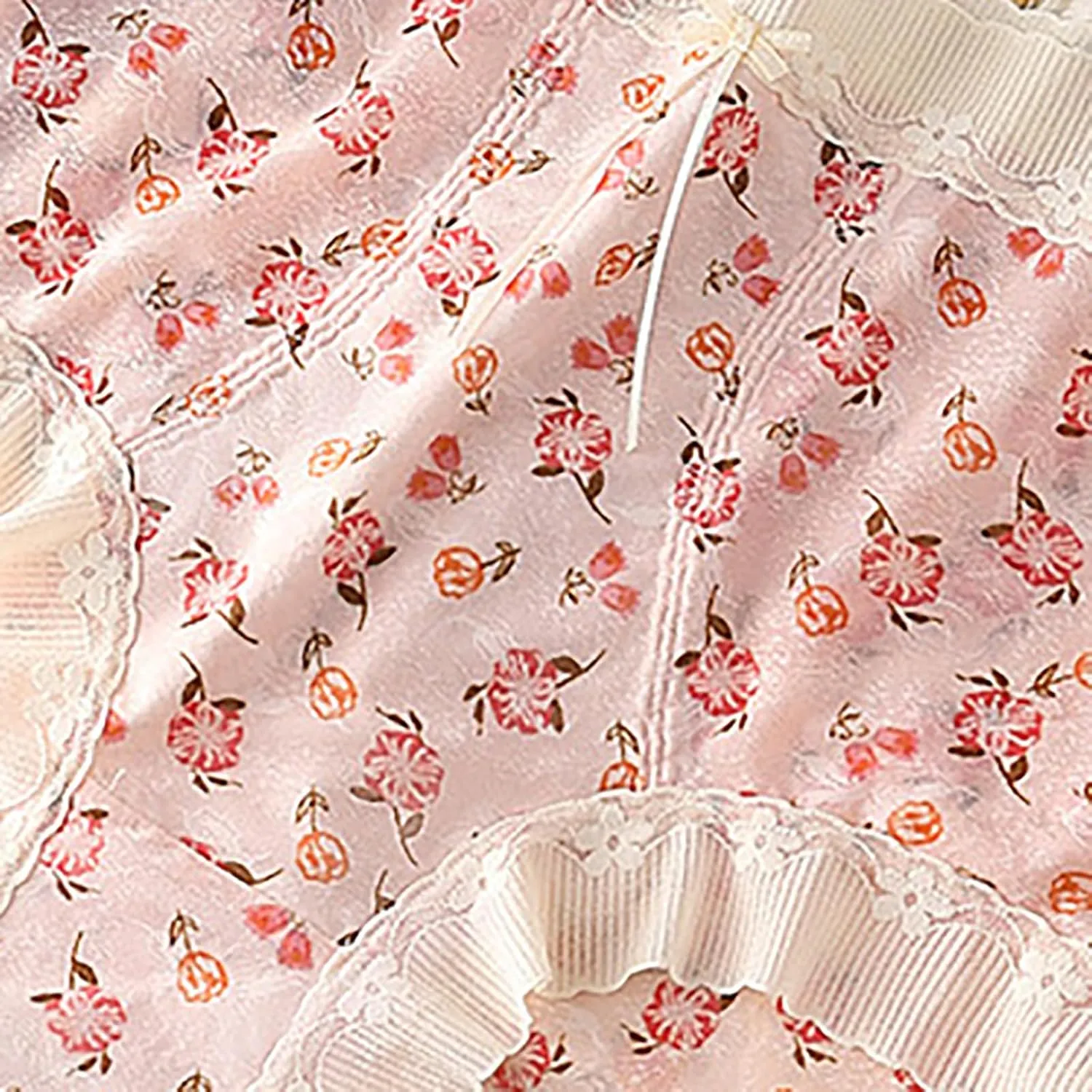 Womens Cute Floral Print Panties Lace Seamless Skin Soft Breathable Comfy Underpant High Waist Daily Casual Briefs