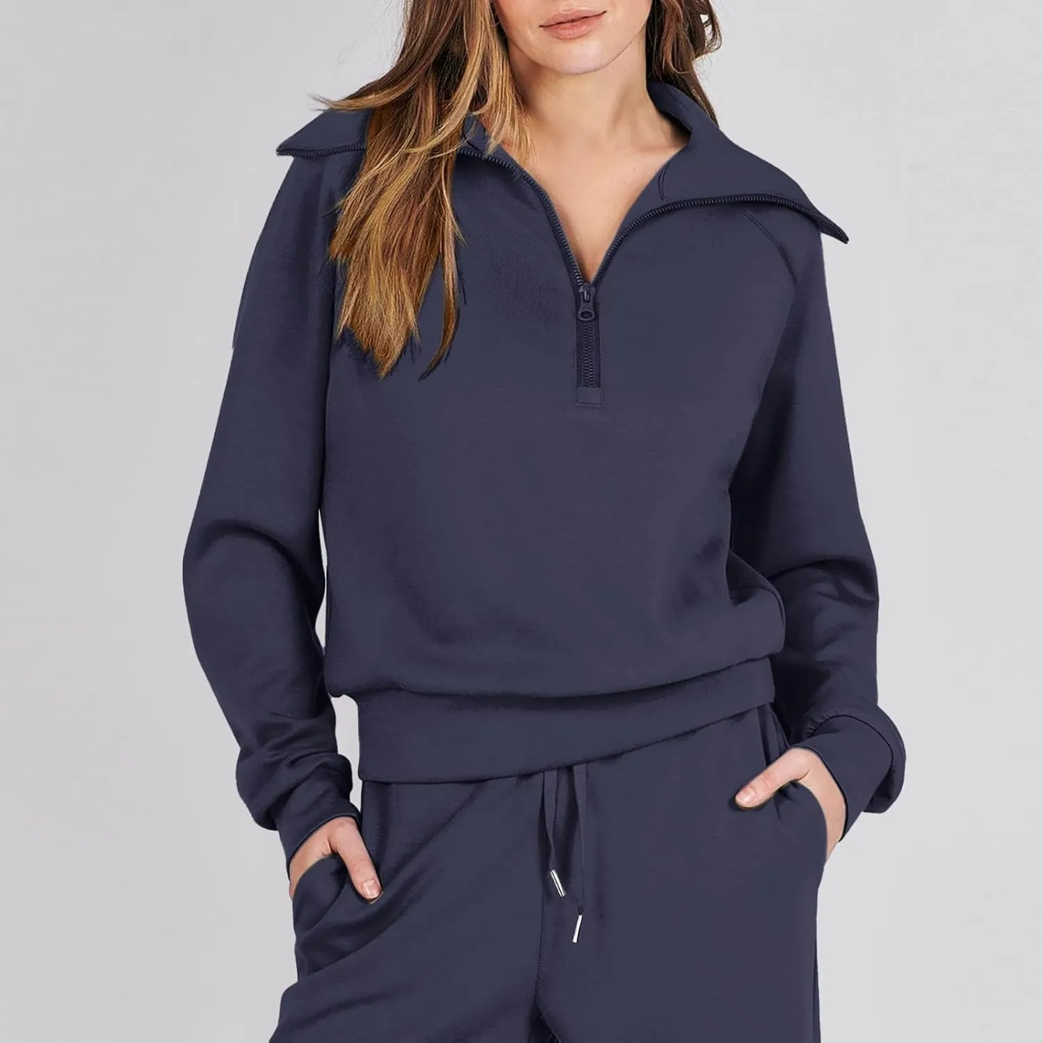 Womens Cute Pajama Sets Women Two Outfits Sweatsuit Set Quarter Zip Sweatshirt Wide Leg Sweatpant Fall Set Lounge
