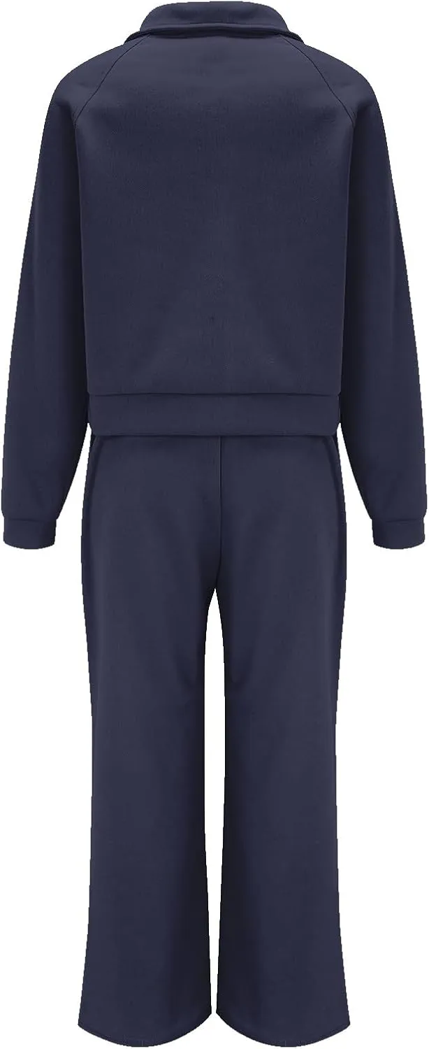 Womens Cute Pajama Sets Women Two Outfits Sweatsuit Set Quarter Zip Sweatshirt Wide Leg Sweatpant Fall Set Lounge