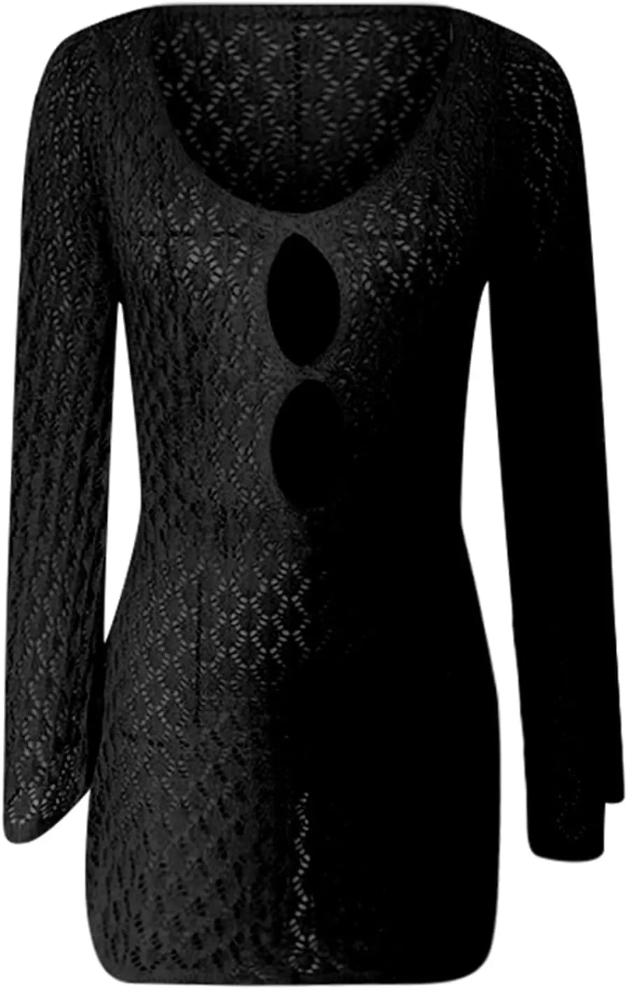 Womens Dress Crochet Swimsuit Coverup Summer Sexy V Neck Long Bell Sleeve Mesh Knit Bikini Cover Ups Beach Dresses