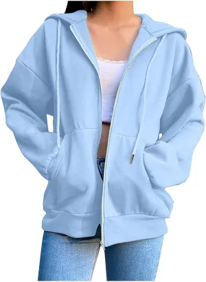Womens Fashion Fall Winter Coats with Pockets Hooded Sweatshirt Long Sleeve Zip Up Hoodie Tops 2025 New Hoodies