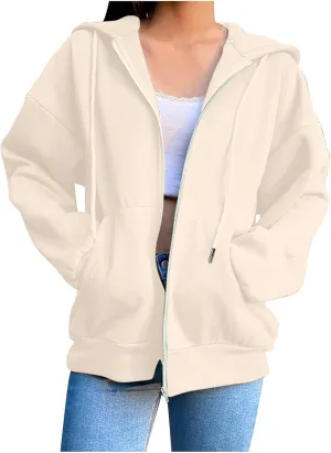 Womens Fashion Fall Winter Coats with Pockets Hooded Sweatshirt Long Sleeve Zip Up Hoodie Tops 2025 New Hoodies