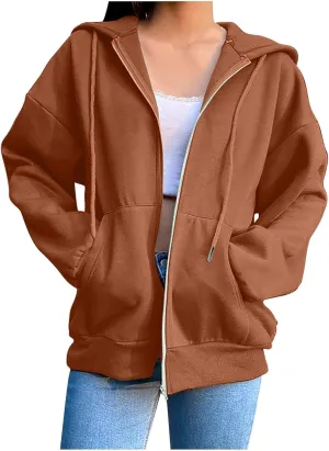 Womens Fashion Fall Winter Coats with Pockets Hooded Sweatshirt Long Sleeve Zip Up Hoodie Tops 2025 New Hoodies