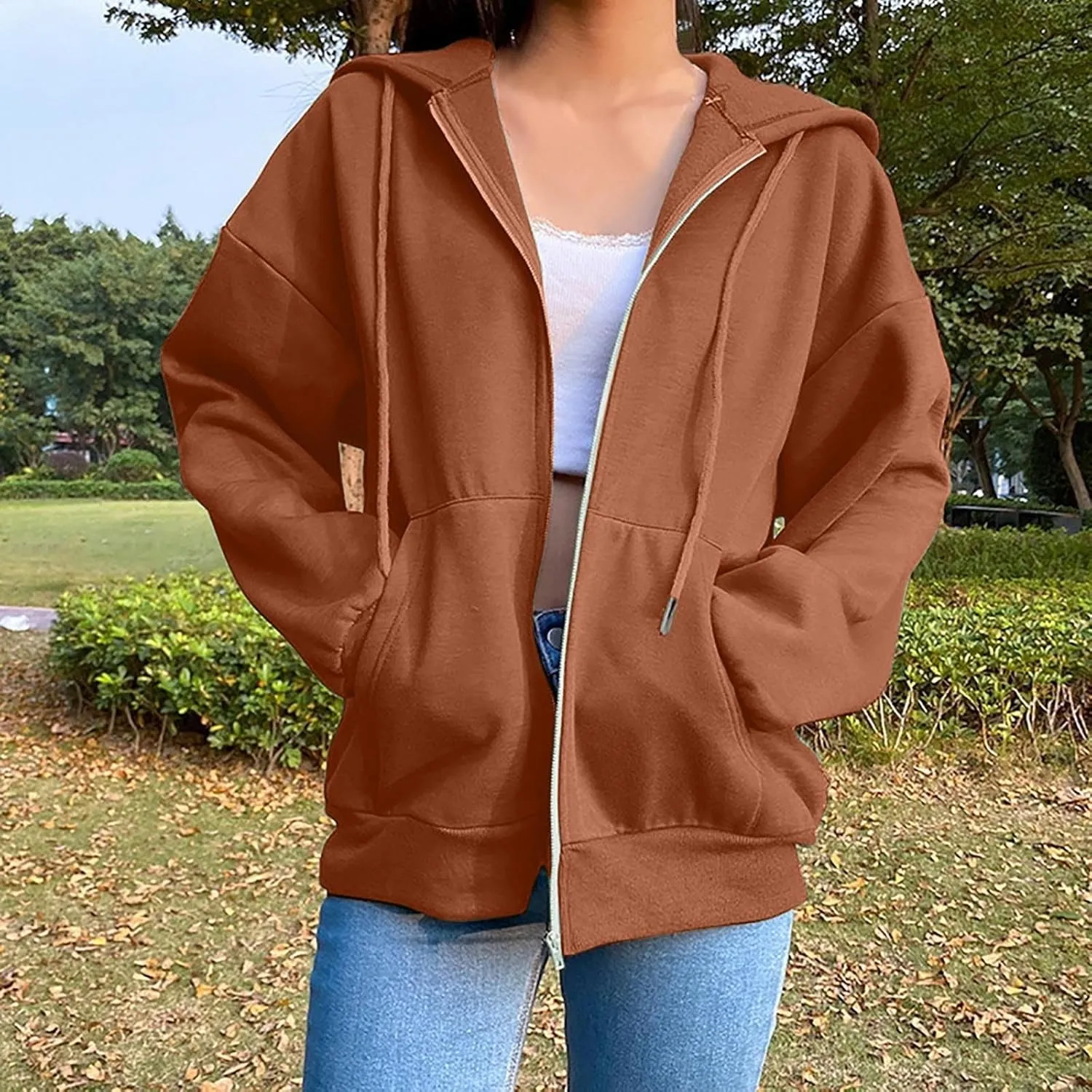 Womens Fashion Fall Winter Coats with Pockets Hooded Sweatshirt Long Sleeve Zip Up Hoodie Tops 2025 New Hoodies