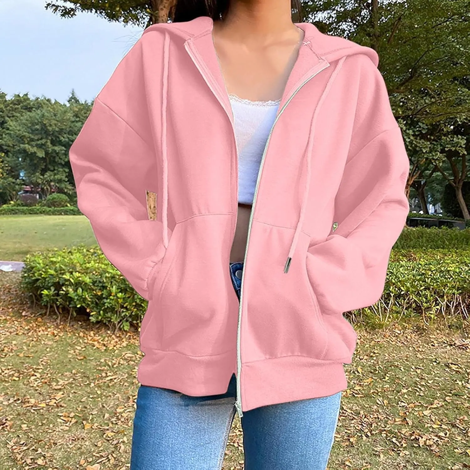Womens Fashion Fall Winter Coats with Pockets Hooded Sweatshirt Long Sleeve Zip Up Hoodie Tops 2025 New Hoodies