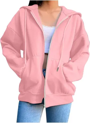 Womens Fashion Fall Winter Coats with Pockets Hooded Sweatshirt Long Sleeve Zip Up Hoodie Tops 2025 New Hoodies