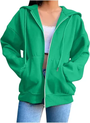 Womens Fashion Fall Winter Coats with Pockets Hooded Sweatshirt Long Sleeve Zip Up Hoodie Tops 2025 New Hoodies