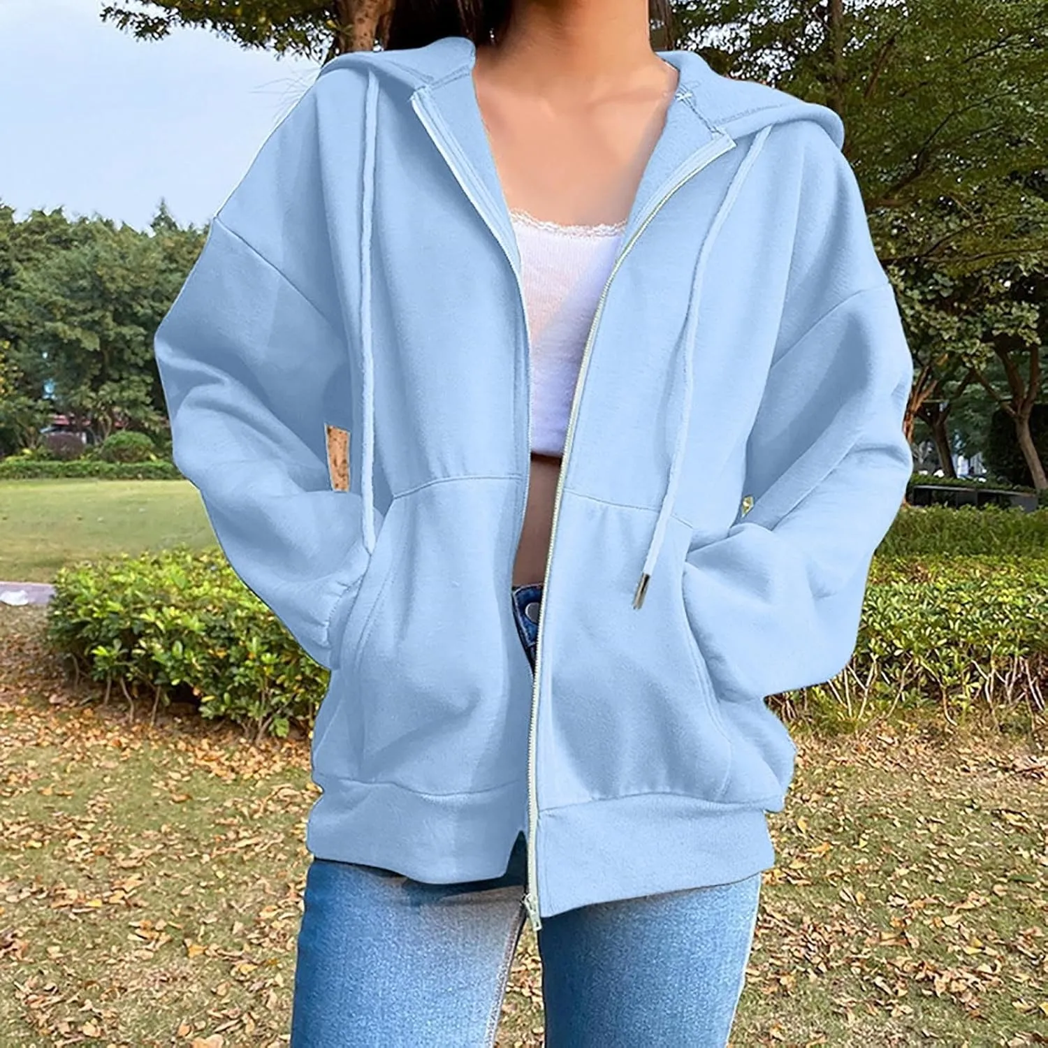 Womens Fashion Fall Winter Coats with Pockets Hooded Sweatshirt Long Sleeve Zip Up Hoodie Tops 2025 New Hoodies