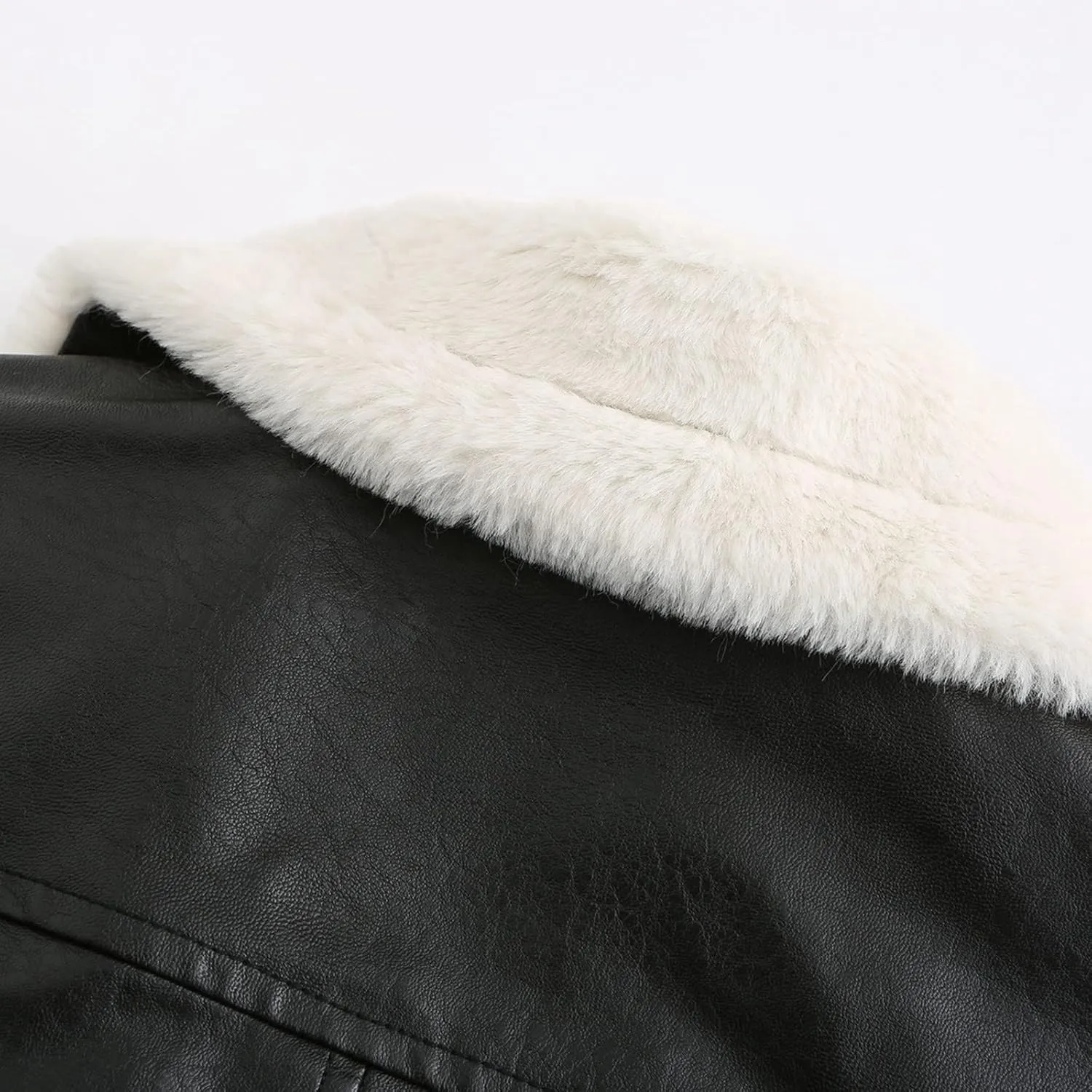 Womens Faux Shearling Moto Jacket Winter Warm Thick Lined Parka Coats Fashion Vegan Leather Motorcycle Jackets