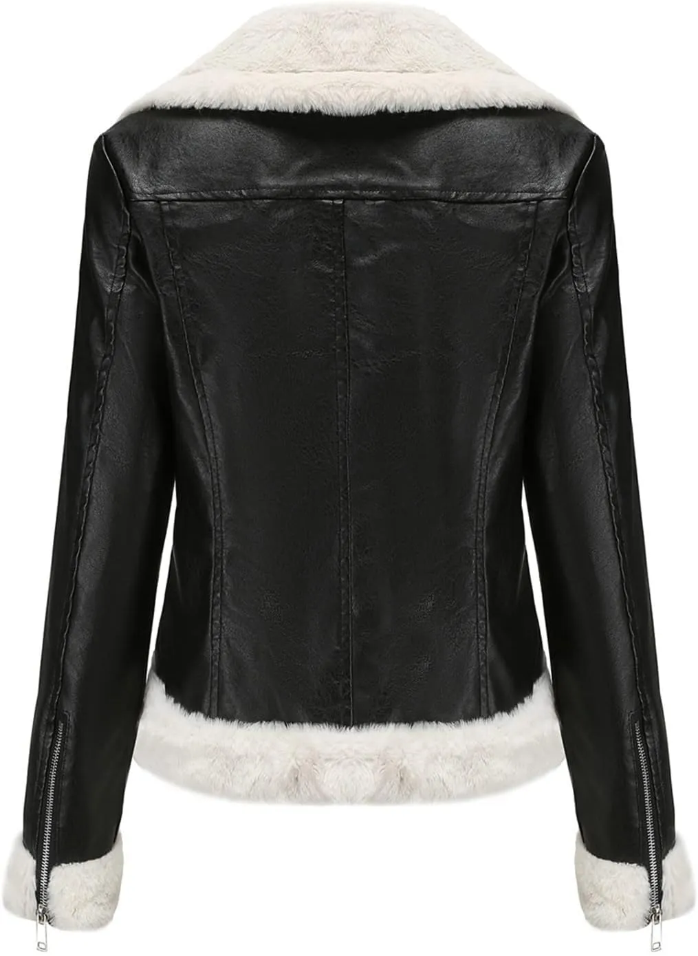 Womens Faux Shearling Moto Jacket Winter Warm Thick Lined Parka Coats Fashion Vegan Leather Motorcycle Jackets