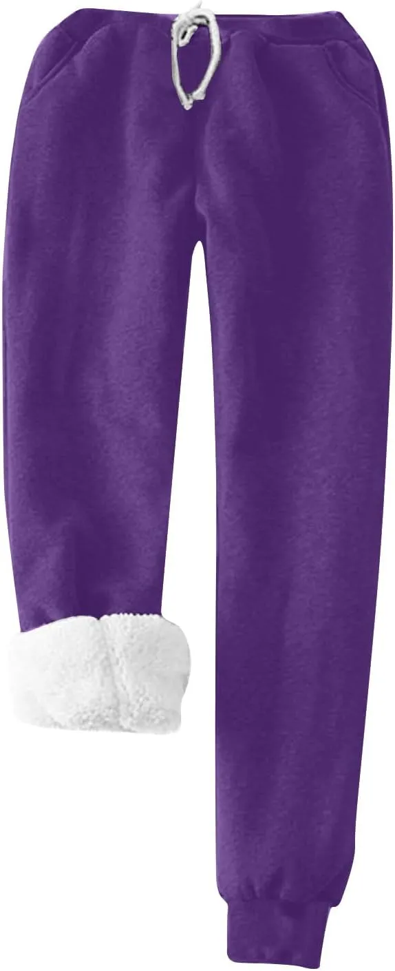 Women's Fleece Lounge Set Long Sleeve Sherpa Lined Pullover Tops and Plush Pants 2 Piece Outfits Warm Pajamas Sets