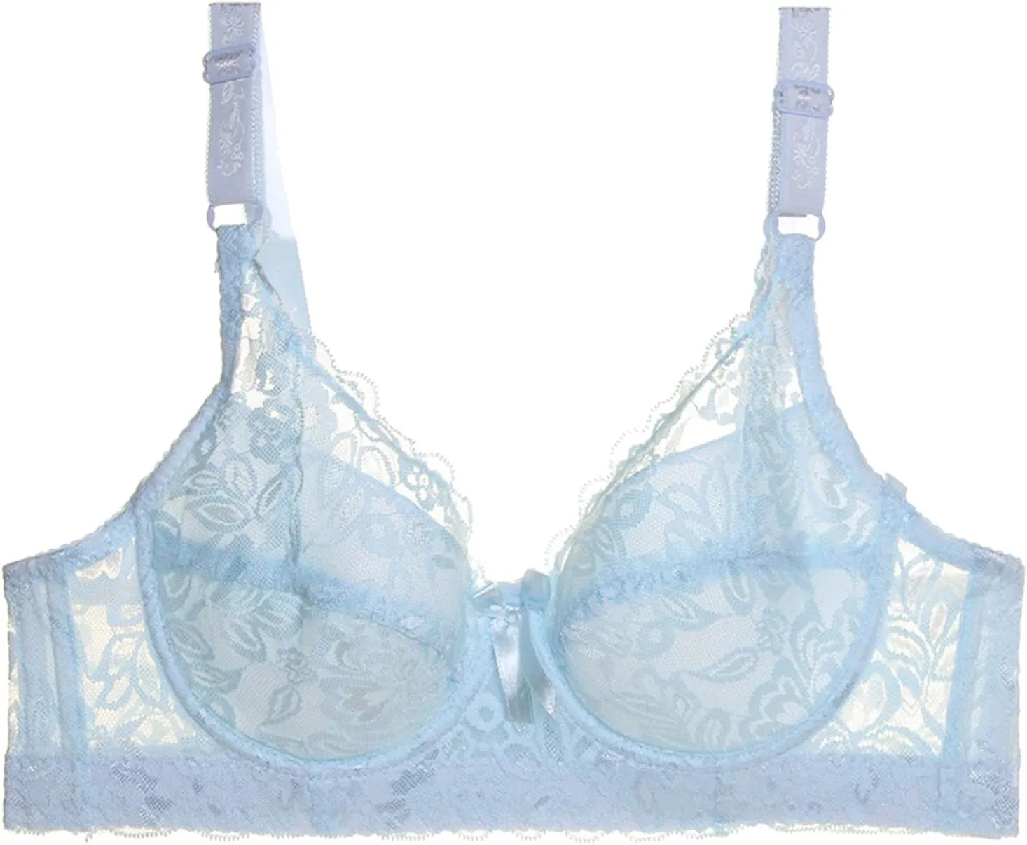 Women's Full Coverage Unlined Underwire Lace Mesh See Push-Up Adjustable Bra Plus Size Lace Bralette Retro Bra