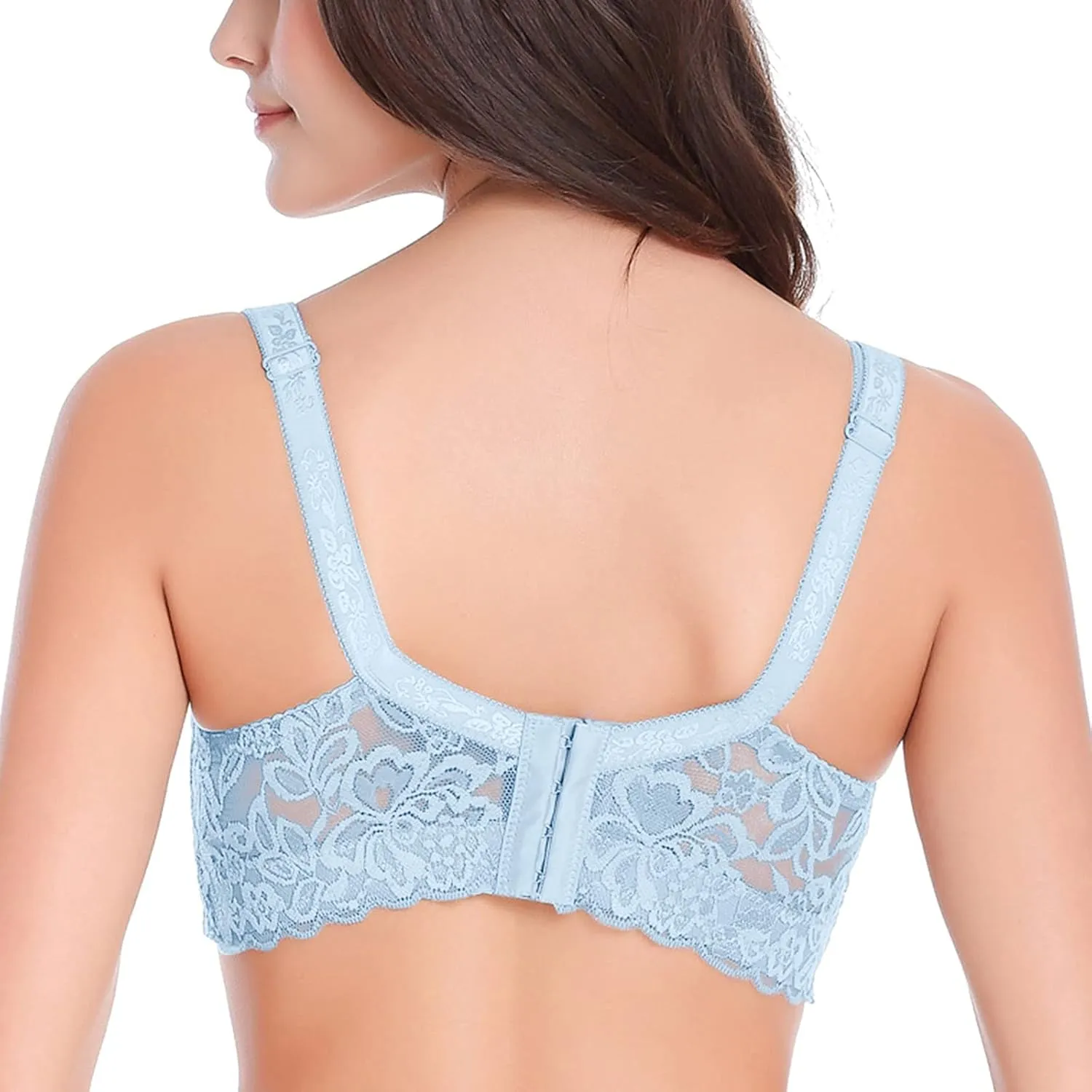 Women's Full Coverage Unlined Underwire Lace Mesh See Push-Up Adjustable Bra Plus Size Lace Bralette Retro Bra