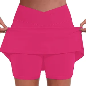 Womens Golf Pleated Tennis Skirts Solid Color Style Culottes Skinny Mid Waisted Athletic Sport Fashion Short Skirts