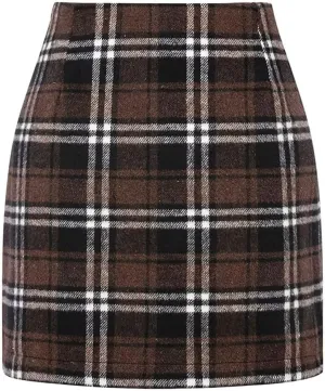 Womens High Waisted Plaid Bodycon Pencil Mini Skirts