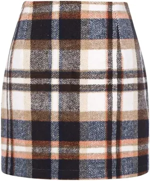 Womens High Waisted Plaid Bodycon Pencil Mini Skirts