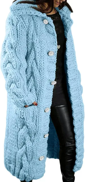 Women's Knitted Cardigan Coat Long Chunky Knit Sweater Coats 2025 Fall Winter Outerwear Sweaters Plus Size Long Jackets