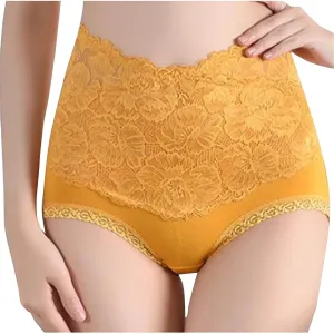 Women's Lace Cotton Panties Underwear High Waist Stretch Comfy Underpant Seamless Breathable Bikini Panty Shorts