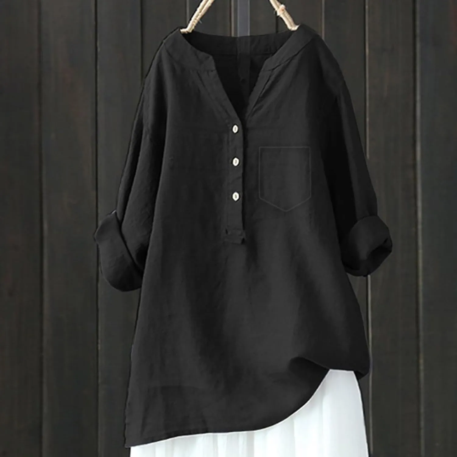 Womens Linen Gauze Shirts 2025 Summer 3/4 Sleeve Button Down Henley Neck Tops Dressy Casual Beach Y2k Blouses Tunics