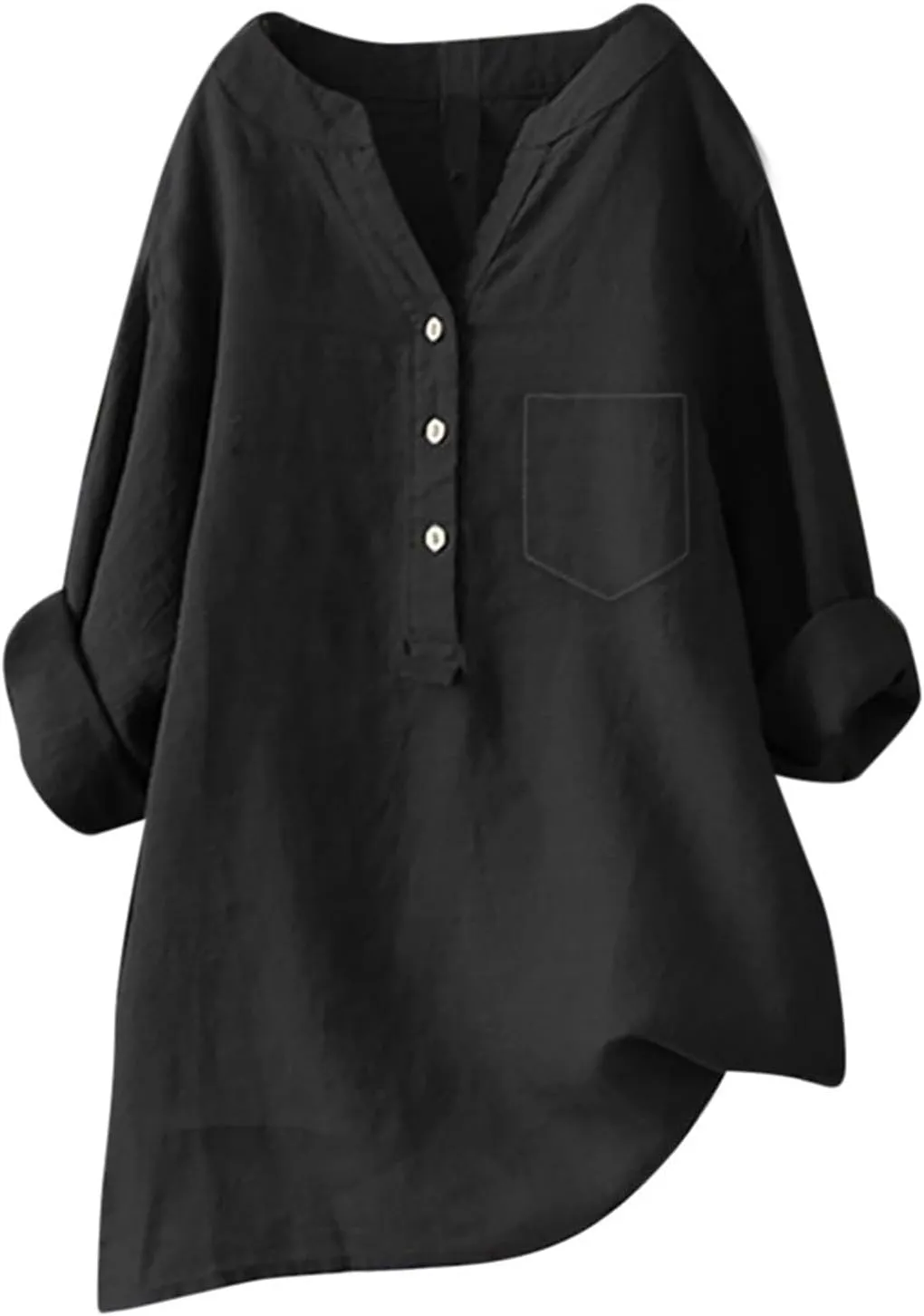 Womens Linen Gauze Shirts 2025 Summer 3/4 Sleeve Button Down Henley Neck Tops Dressy Casual Beach Y2k Blouses Tunics