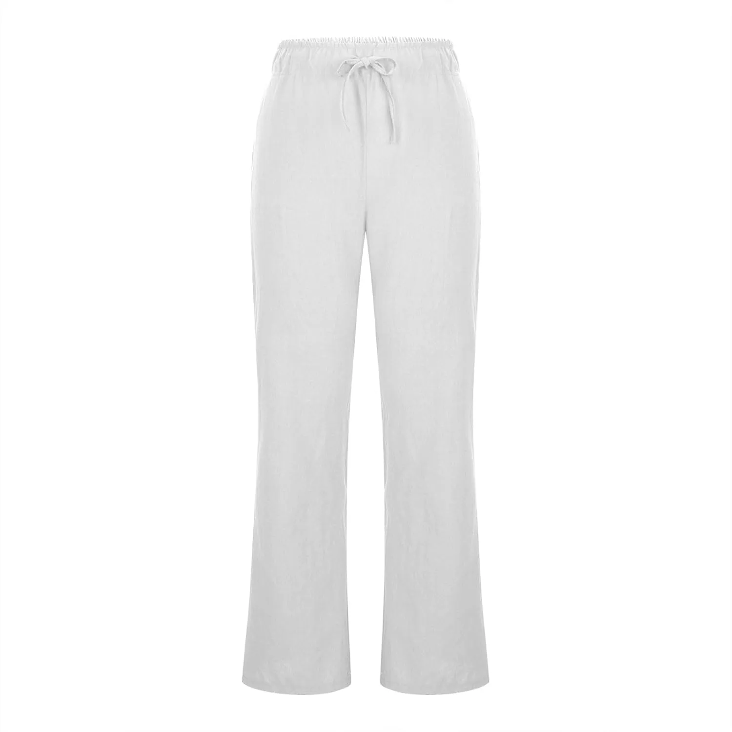 Women's Linen Palazzo Pants Drawstring Summer High Waisted Trousers Casual Loose Wide Leg Dress Pants with Pockets