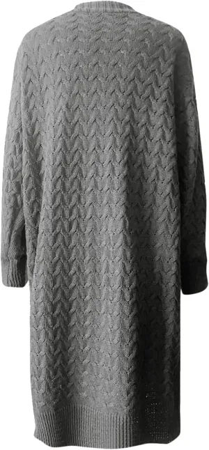Womens Long Oversized Cardigan Chunky Cable Knit Sweaters Lightweight Button Up Open Front Cardigan Coat with Pocket