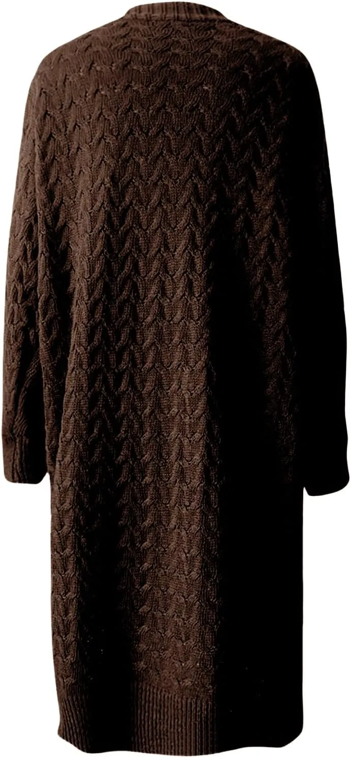 Womens Long Oversized Cardigan Chunky Cable Knit Sweaters Lightweight Button Up Open Front Cardigan Coat with Pocket