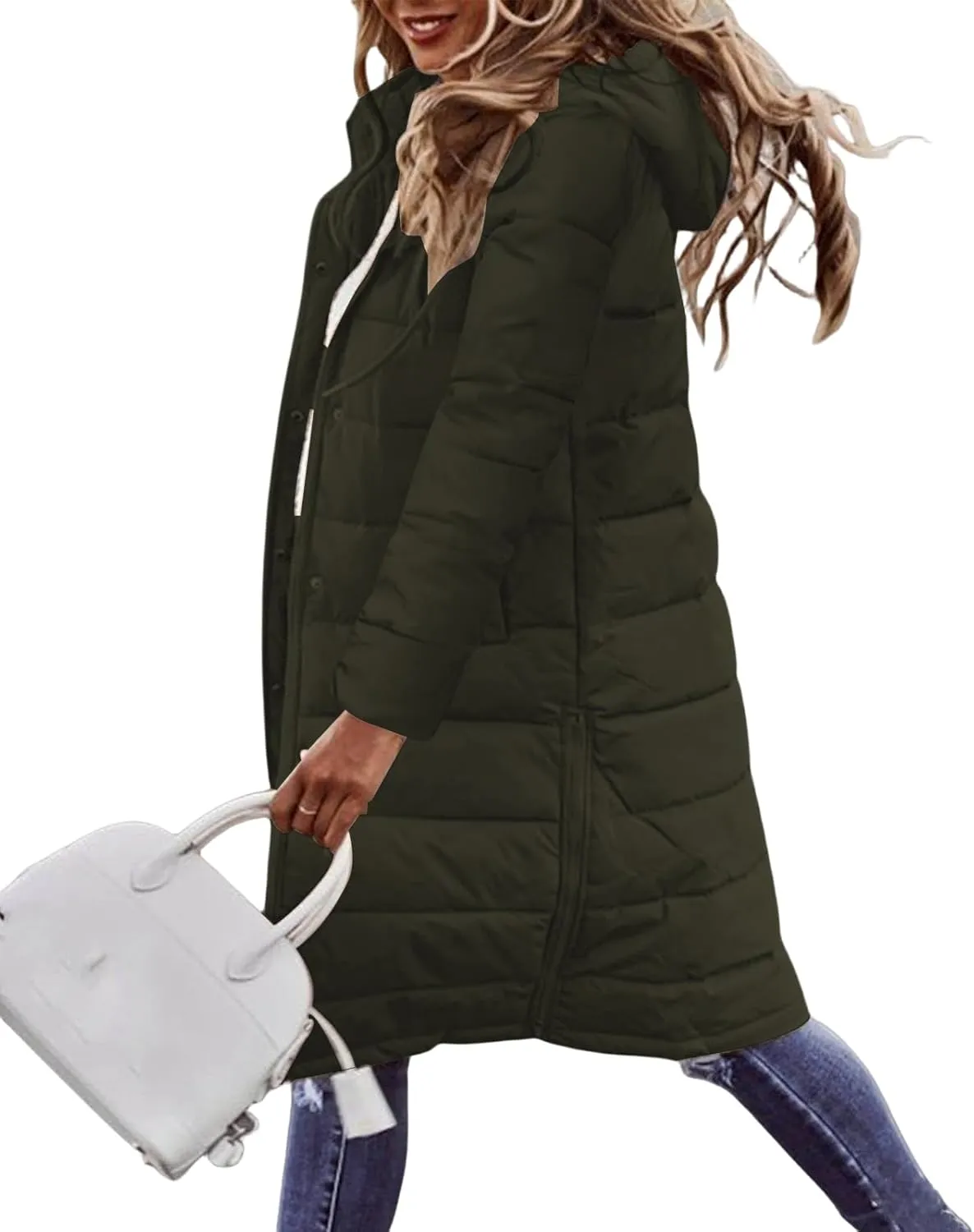 Womens Long Puffer Coats Long Sleeve Hooded Down Jacket Oversized Quilted Zip up Warm Winter Outwear with Pockets