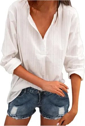 Womens Long Sleeve Cotton T Shirts Summer Dressy Casual Tops Going Out Tops Womens V Neck Cotton T Shirts Blouse