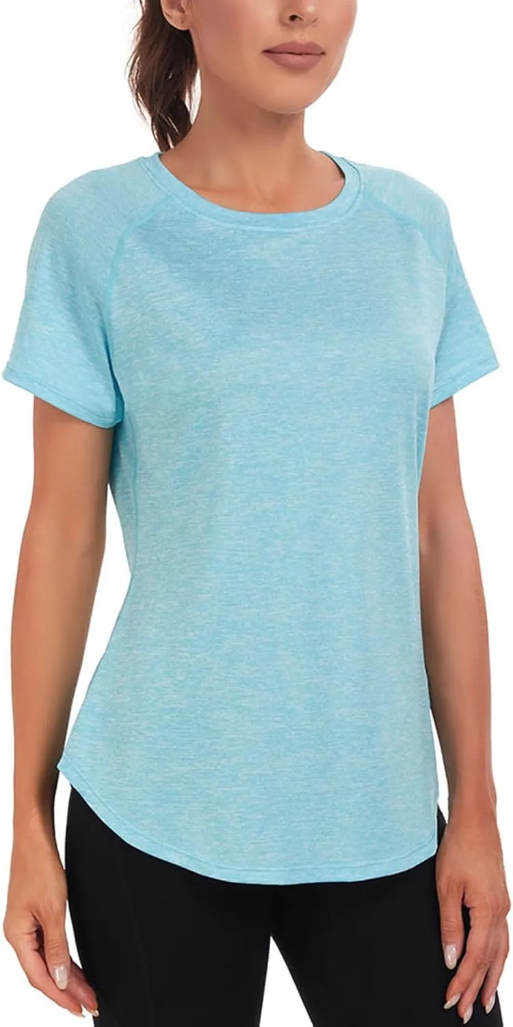 Women's Long Workout Tops,Short Sleeve Dry-Fit Mesh Open Back Loose Fit Gym Athletic Running Shirts Exercise Tee