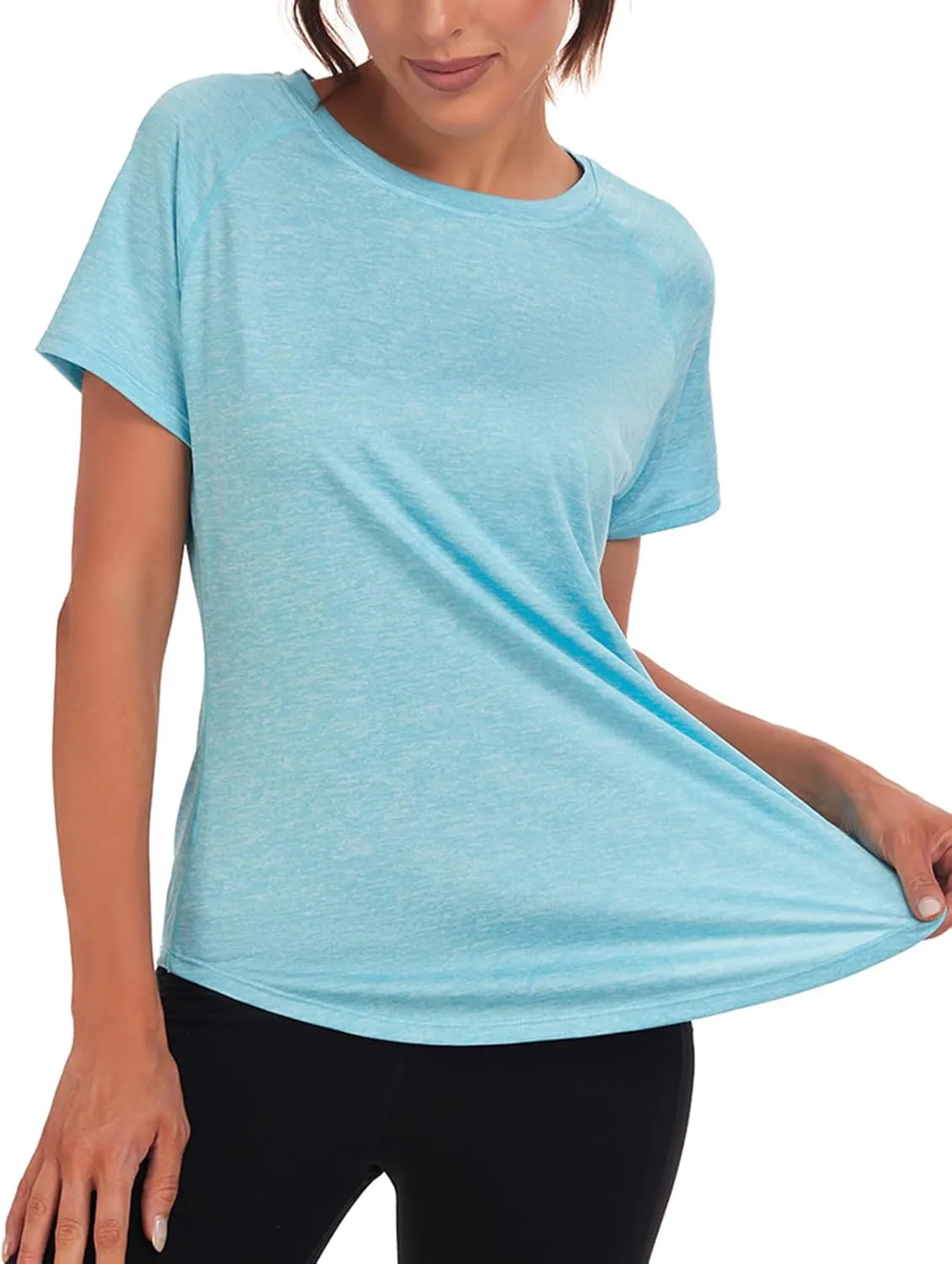 Women's Long Workout Tops,Short Sleeve Dry-Fit Mesh Open Back Loose Fit Gym Athletic Running Shirts Exercise Tee