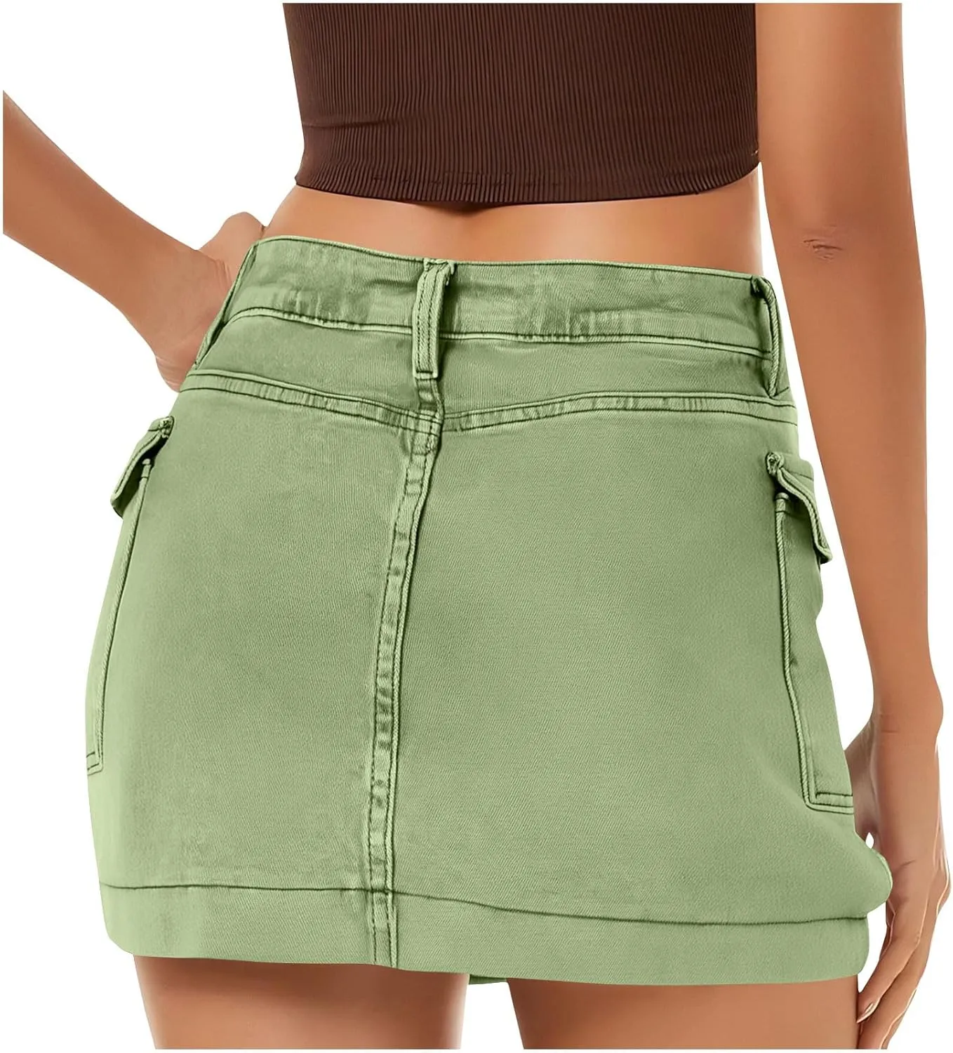 Women's Low Waist Button Bodycon Mini Cargo Denim Skirt with Pocket 2025 Summer Trendy Stretchy Short Pencil Skirts