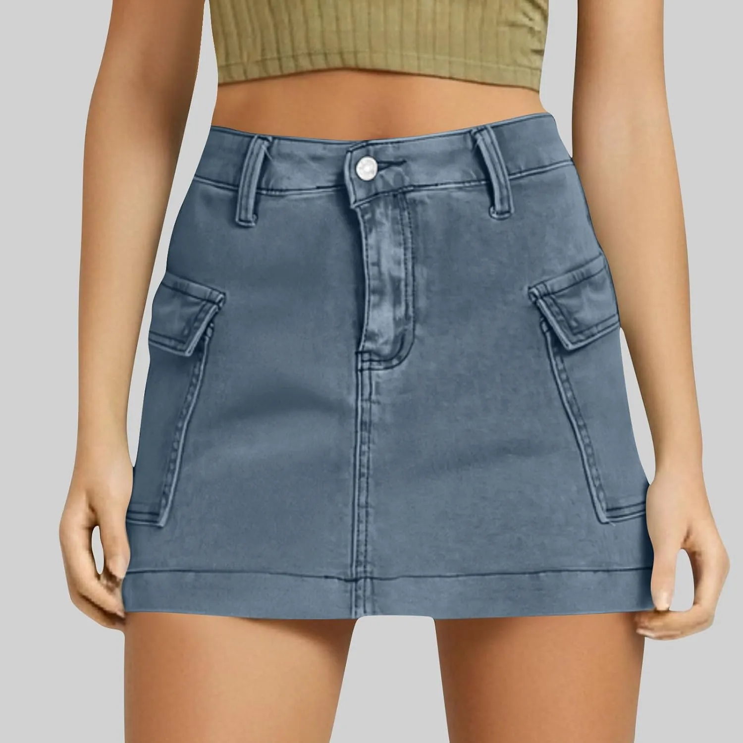 Women's Low Waist Button Bodycon Mini Cargo Denim Skirt with Pocket 2025 Summer Trendy Stretchy Short Pencil Skirts