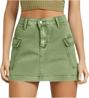 Women's Low Waist Button Bodycon Mini Cargo Denim Skirt with Pocket 2025 Summer Trendy Stretchy Short Pencil Skirts