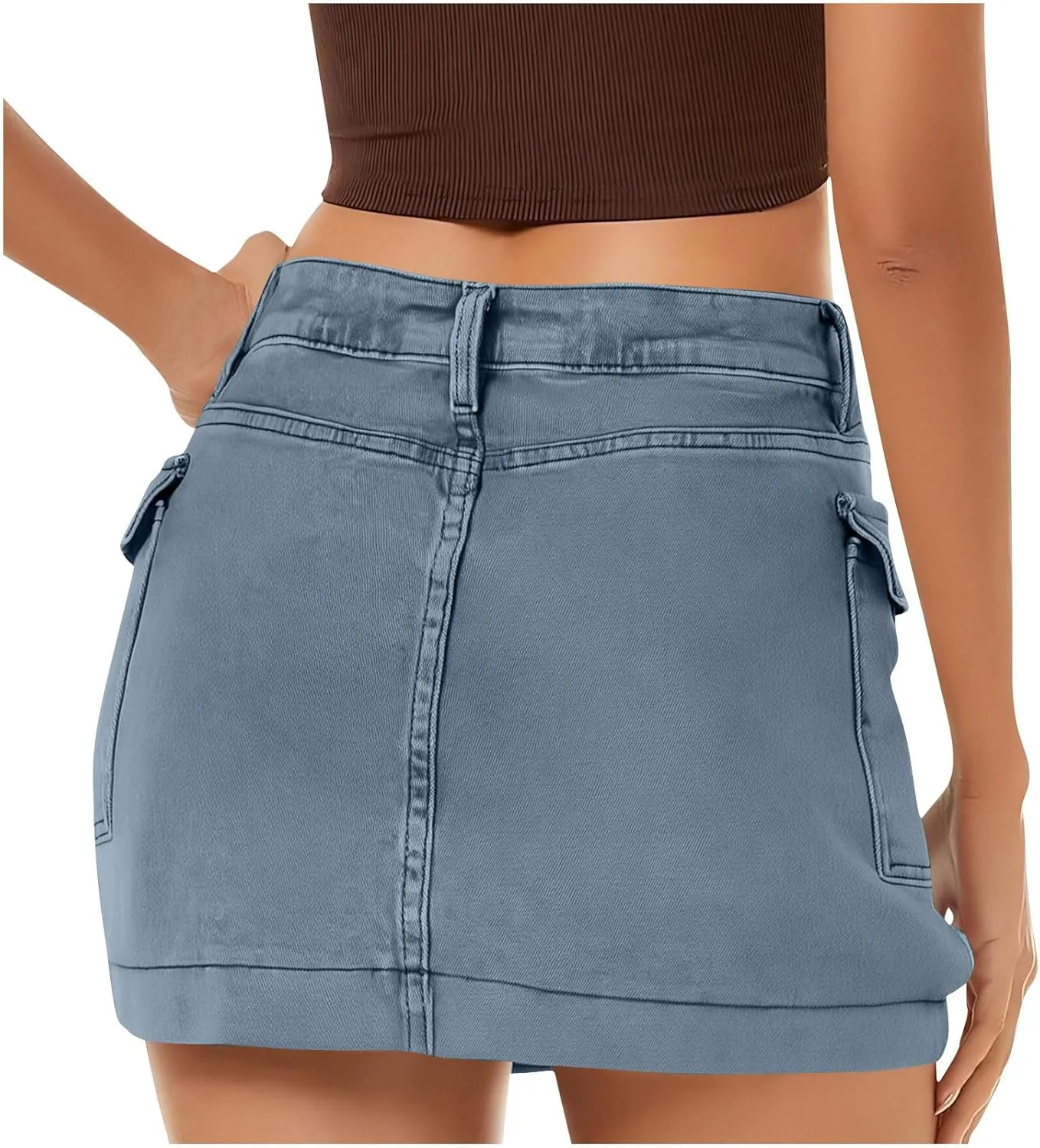 Women's Low Waist Button Bodycon Mini Cargo Denim Skirt with Pocket 2025 Summer Trendy Stretchy Short Pencil Skirts