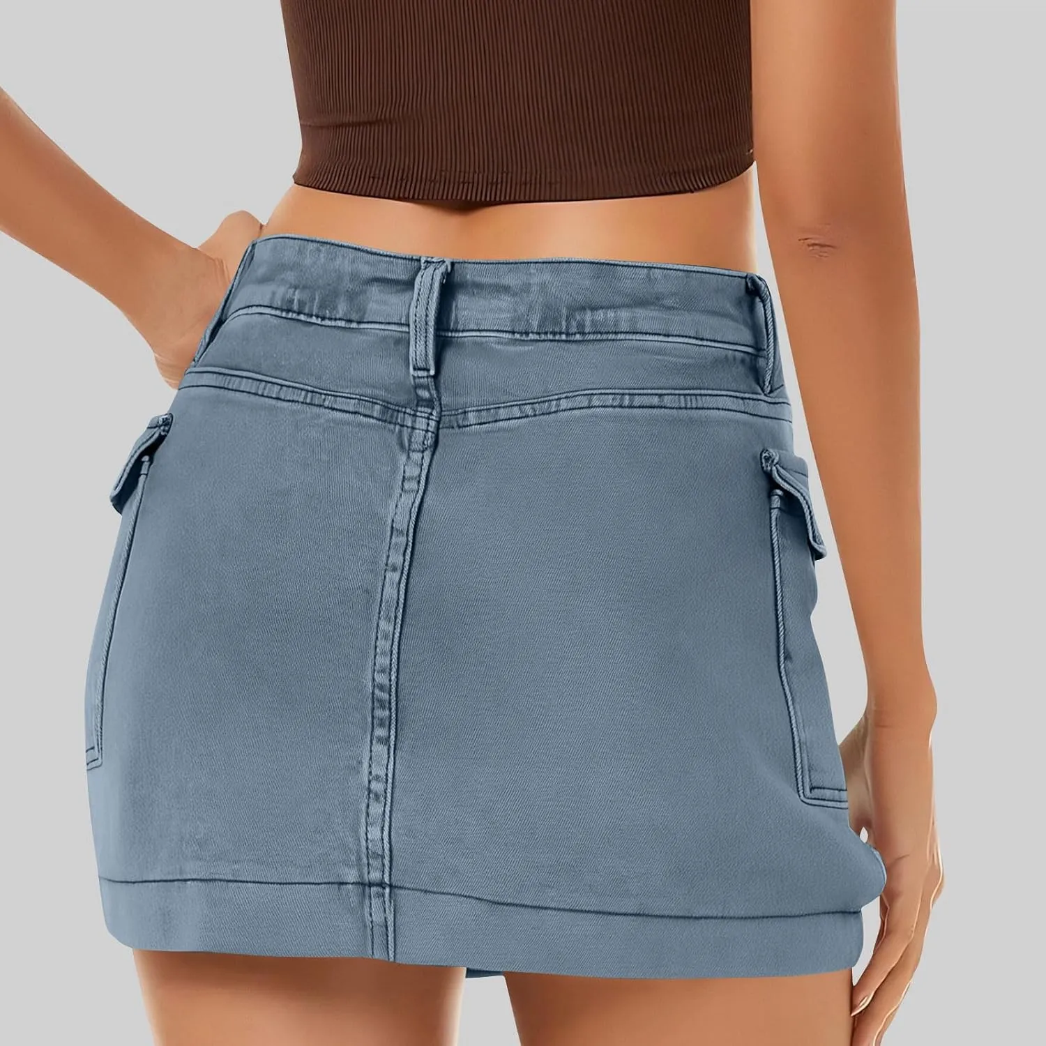 Women's Low Waist Button Bodycon Mini Cargo Denim Skirt with Pocket 2025 Summer Trendy Stretchy Short Pencil Skirts