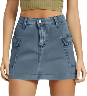 Women's Low Waist Button Bodycon Mini Cargo Denim Skirt with Pocket 2025 Summer Trendy Stretchy Short Pencil Skirts