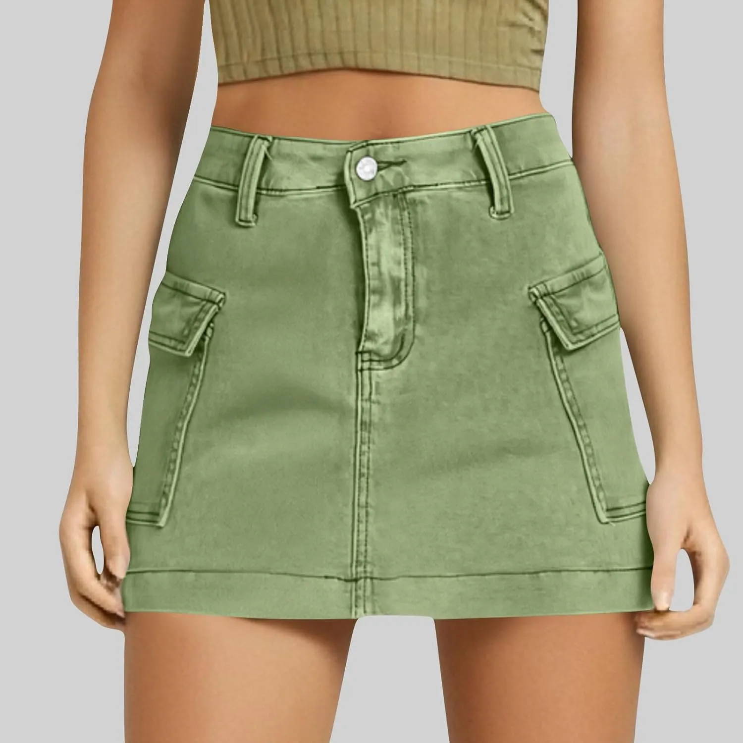 Women's Low Waist Button Bodycon Mini Cargo Denim Skirt with Pocket 2025 Summer Trendy Stretchy Short Pencil Skirts