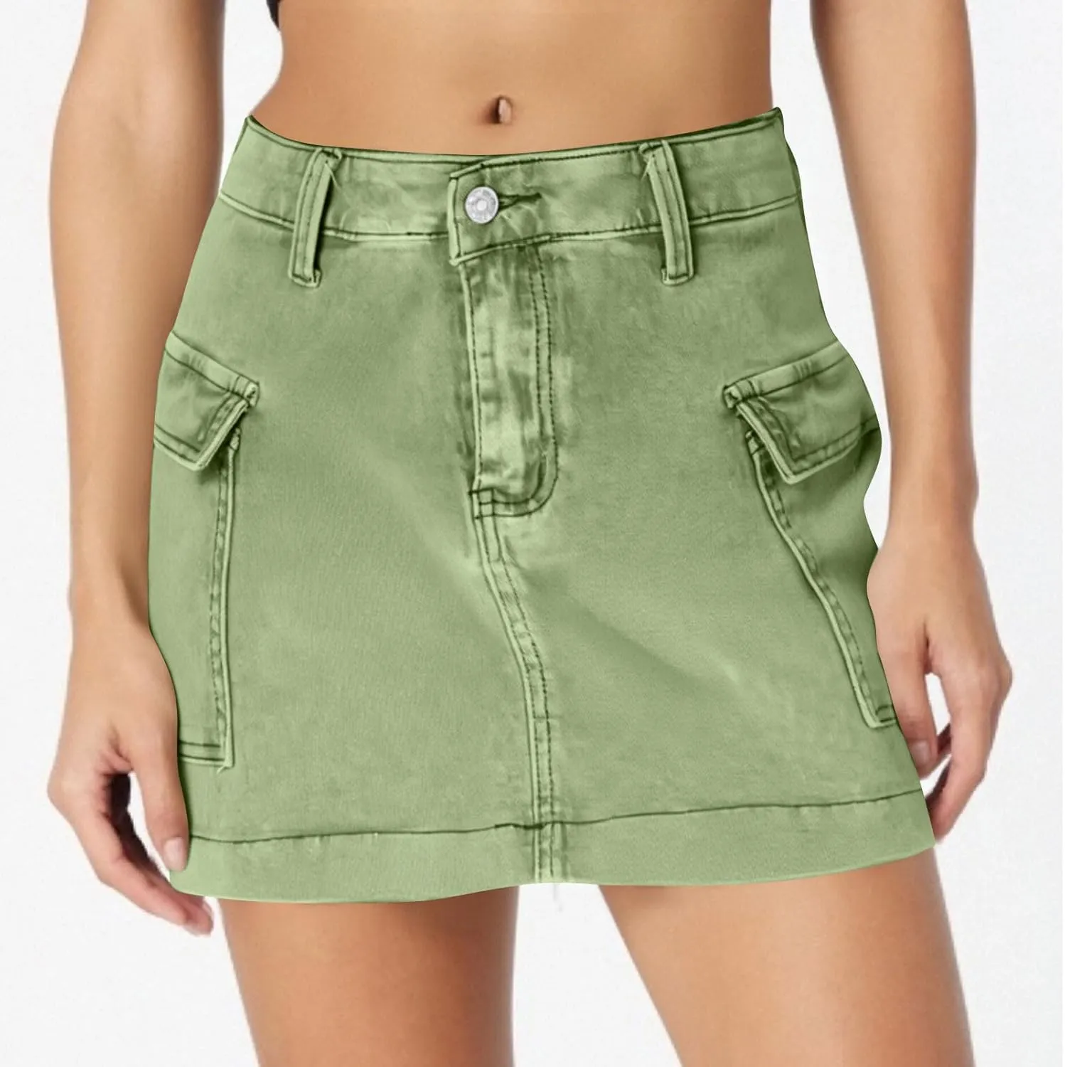 Women's Low Waist Button Bodycon Mini Cargo Denim Skirt with Pocket 2025 Summer Trendy Stretchy Short Pencil Skirts