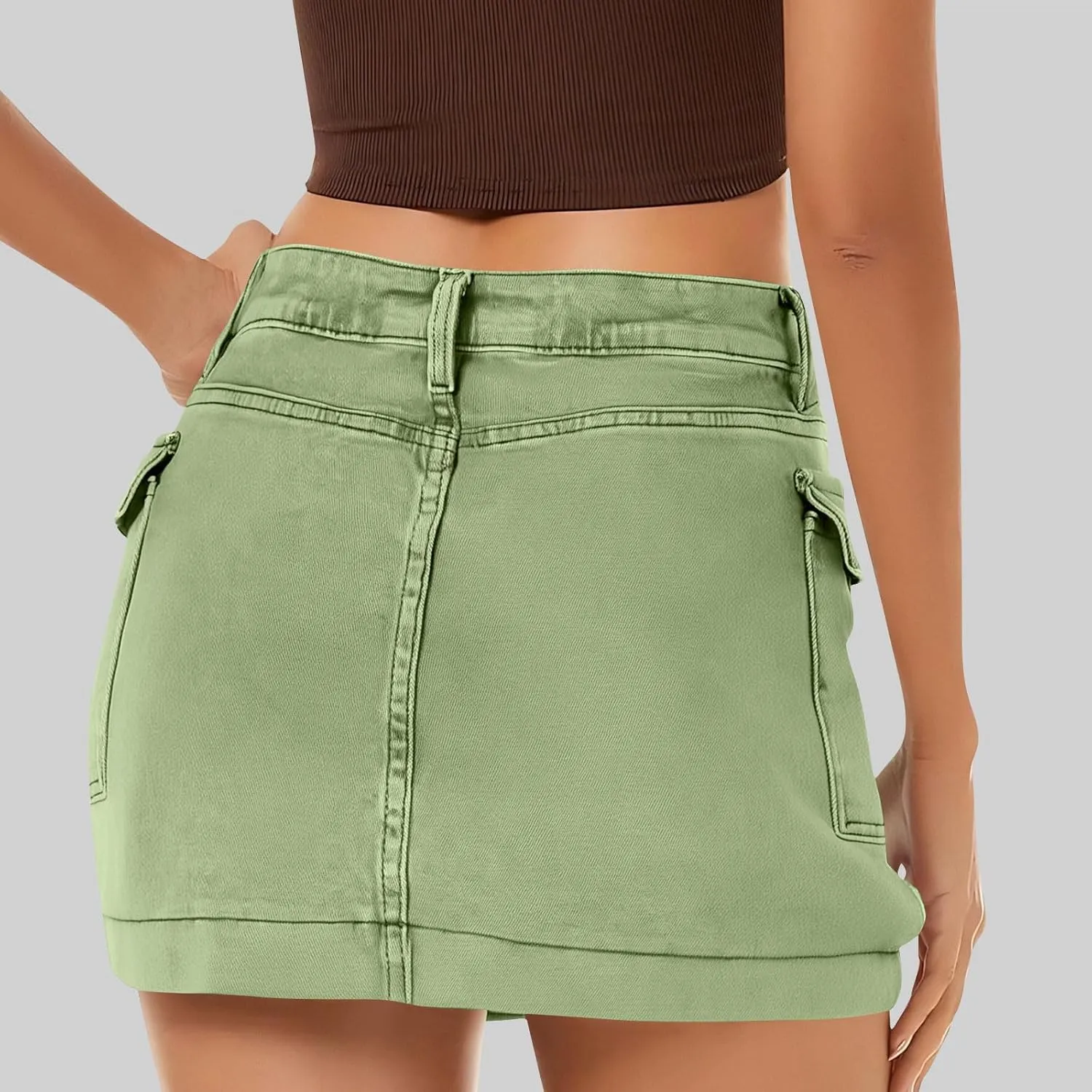 Women's Low Waist Button Bodycon Mini Cargo Denim Skirt with Pocket 2025 Summer Trendy Stretchy Short Pencil Skirts