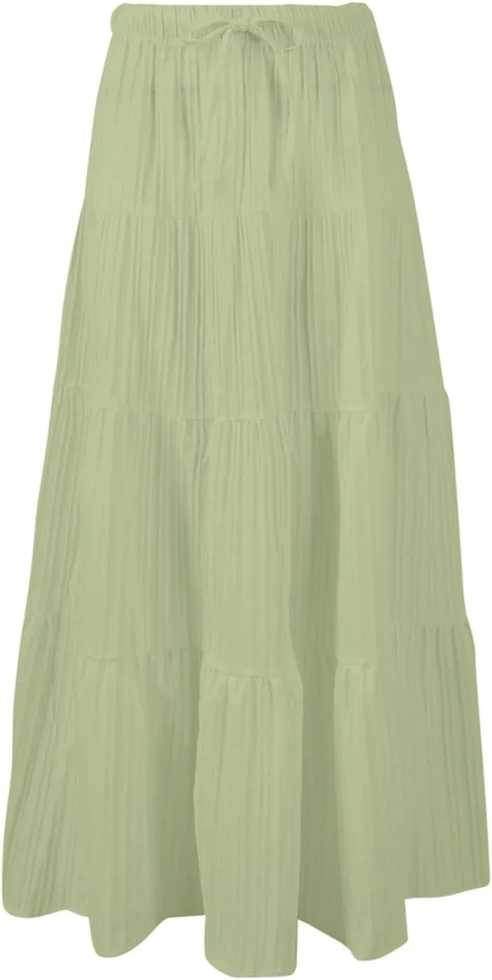 Womens Maxi Skirt Summer Floral Printed Boho Easter Long Skirts A Line Tiered Beach Vacation Dress with Pockets