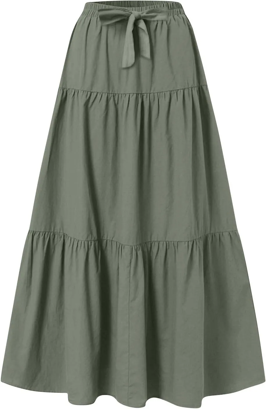 Womens Maxi Skirt Summer Layered Tiered Elastic Skirts for Work Pleated A Line Skirt Flowy Long Skirts Flowy (S-2Xl)