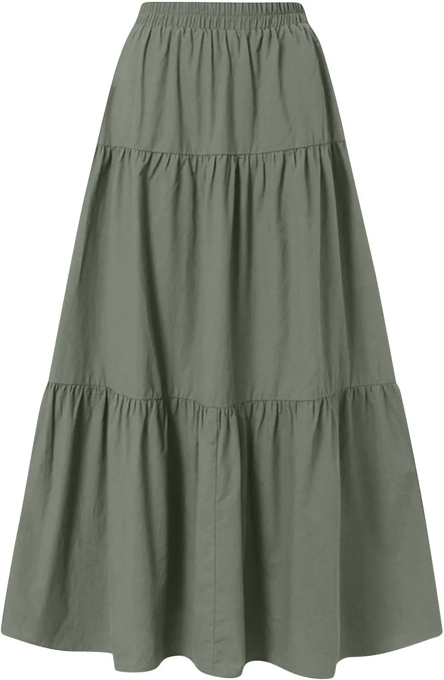 Womens Maxi Skirt Summer Layered Tiered Elastic Skirts for Work Pleated A Line Skirt Flowy Long Skirts Flowy (S-2Xl)
