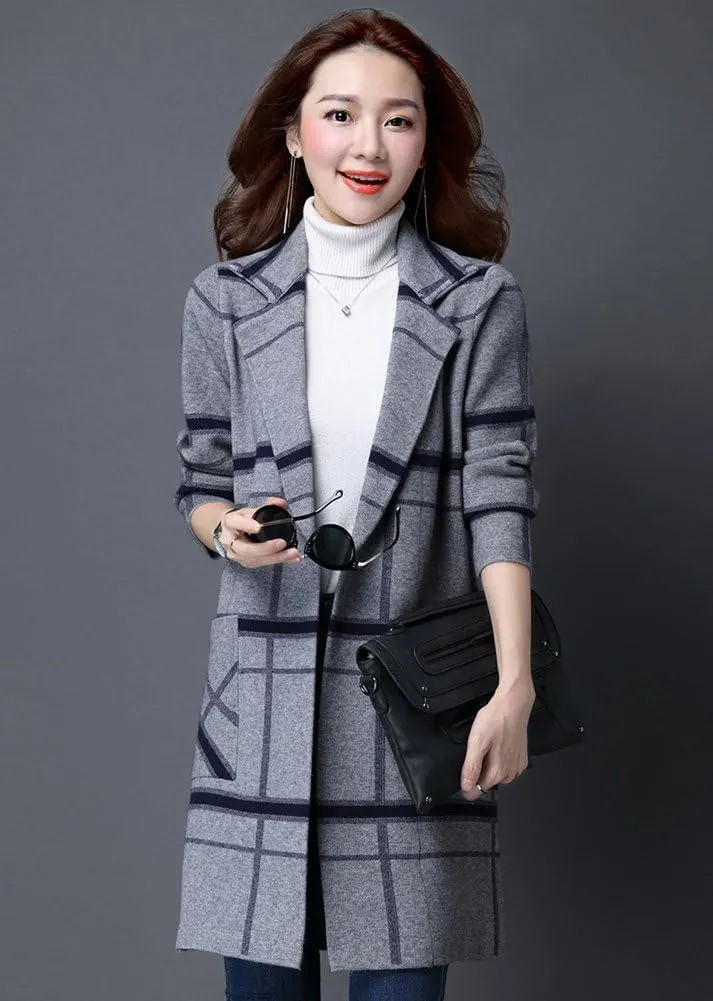 Women's Midi Winter Wool Blend Coat Open Front Outerwear Trench Overcoat