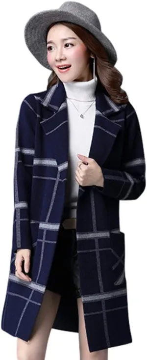 Women's Midi Winter Wool Blend Coat Open Front Outerwear Trench Overcoat