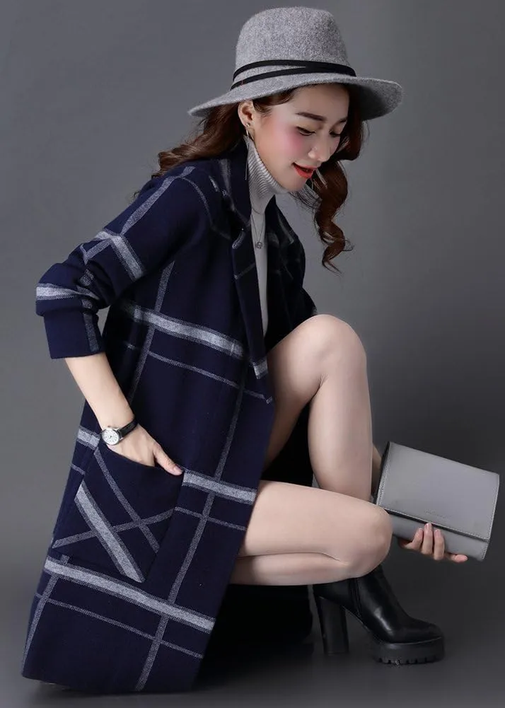 Women's Midi Winter Wool Blend Coat Open Front Outerwear Trench Overcoat