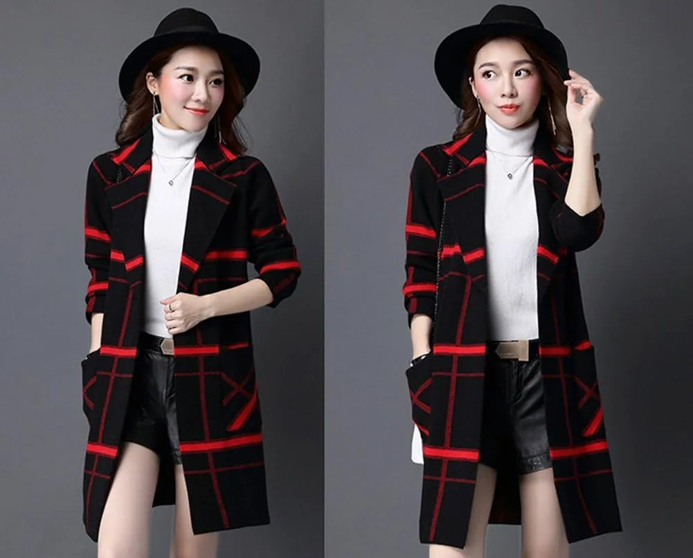 Women's Midi Winter Wool Blend Coat Open Front Outerwear Trench Overcoat