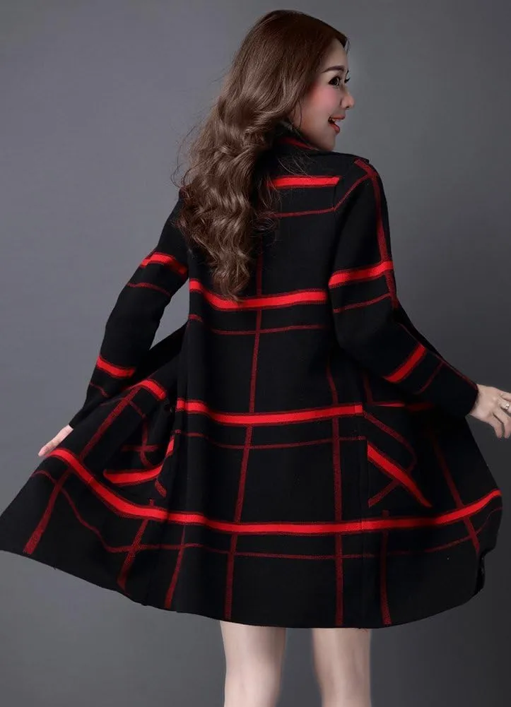 Women's Midi Winter Wool Blend Coat Open Front Outerwear Trench Overcoat